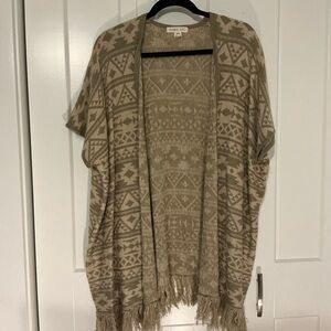 Double Zero Beige Geometric Women's Poncho